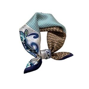 Pretty Persuasions Square Scarf Blue Teal Paisley Geometric 100% Pure Silk